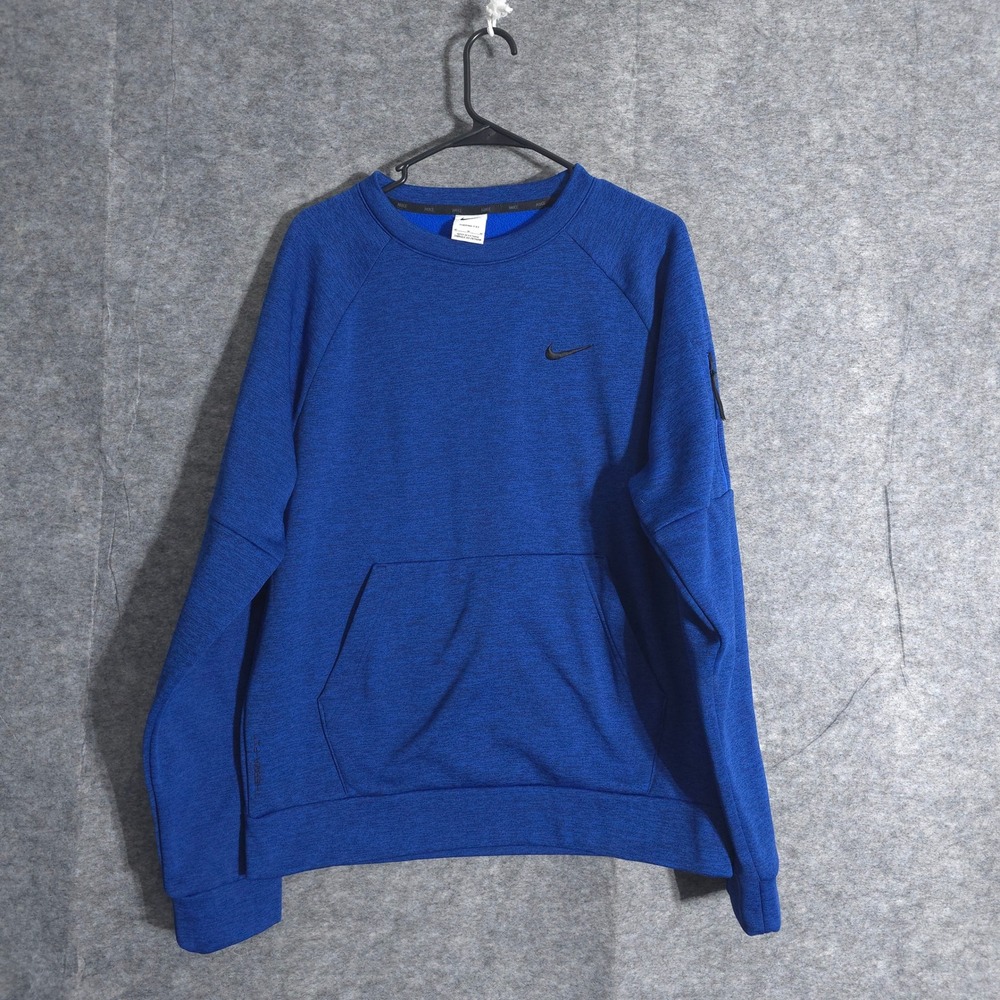 Nike Therma Fit Blue Crewneck Sweatshirt Mens Size M Kangaroo Pocket Performance